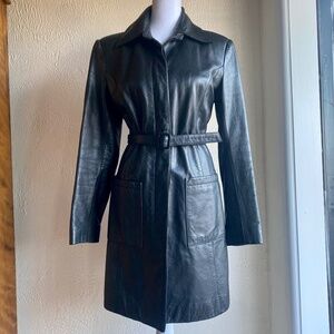 Vintage Y2K Armani Exchange black leather belted coat. Size XS